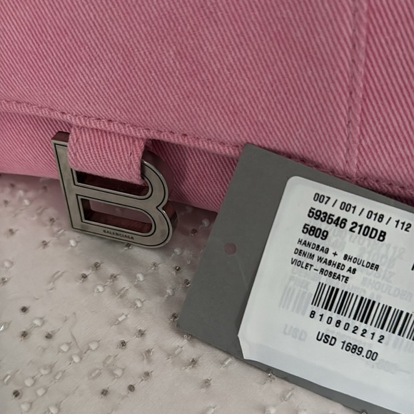 ❌SOLD❌ Authentic Balenciaga Pink Denim Sml Hourglass Top Handle - Picture 8 of 10